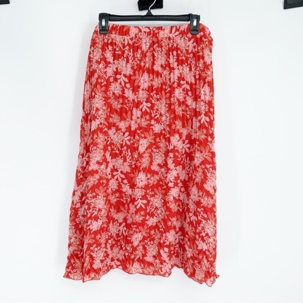 NWT Nanette Lepore‎ Red Floral Pleated Midi Skirt Size XL